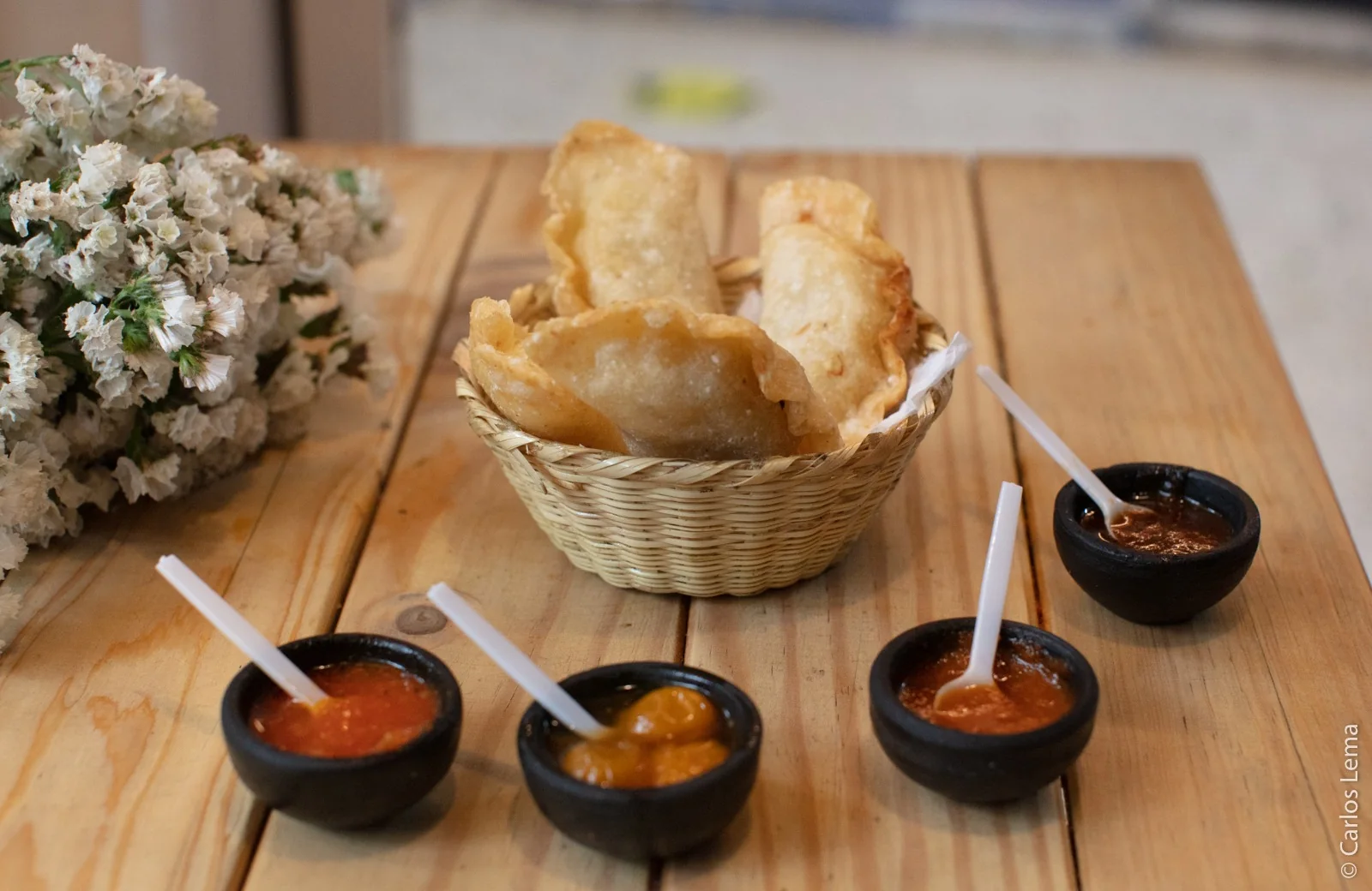 Local empanadas served with Colombian sauces